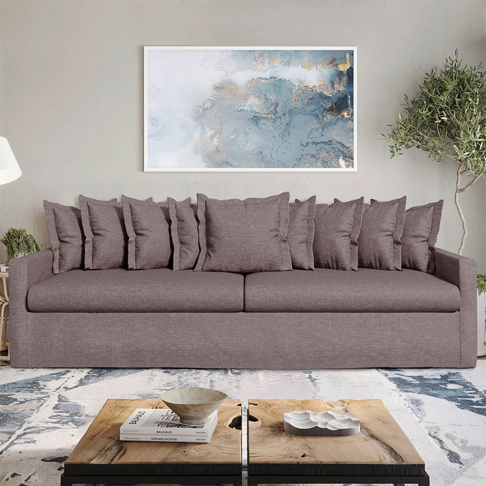 Sofá 4 Lugares Enseada com Capa Removível Linho Prata 280 cm