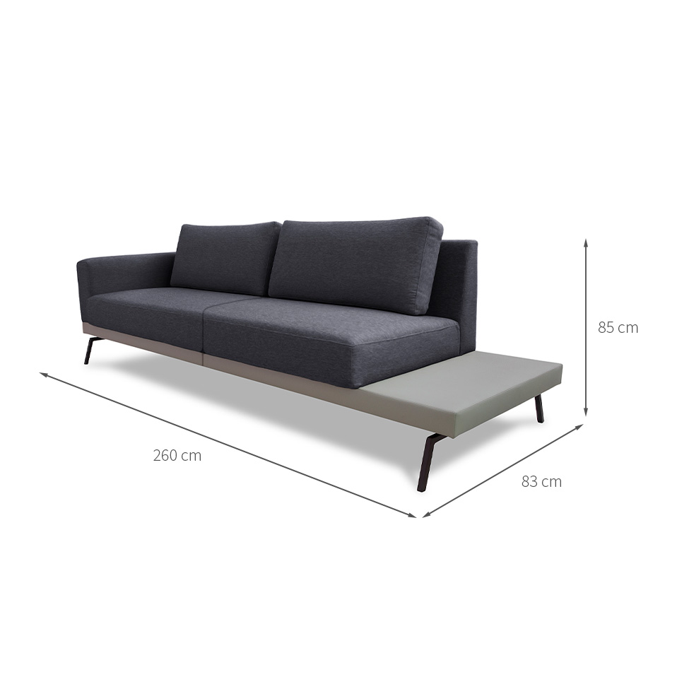 Sofá 4 Lugares Matteo com Mesa de Apoio Direita Linho Cinza 260 cm