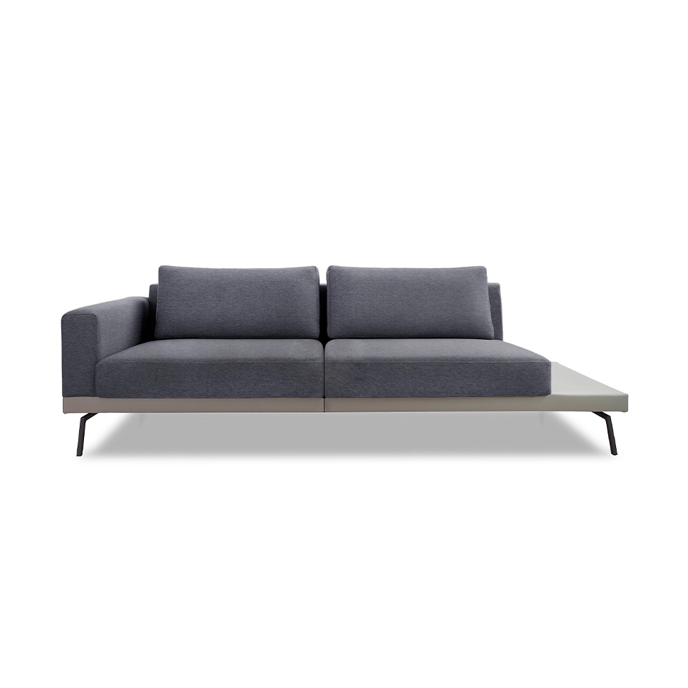 Sofá 4 Lugares Matteo com Mesa de Apoio Direita Linho Cinza 260 cm
