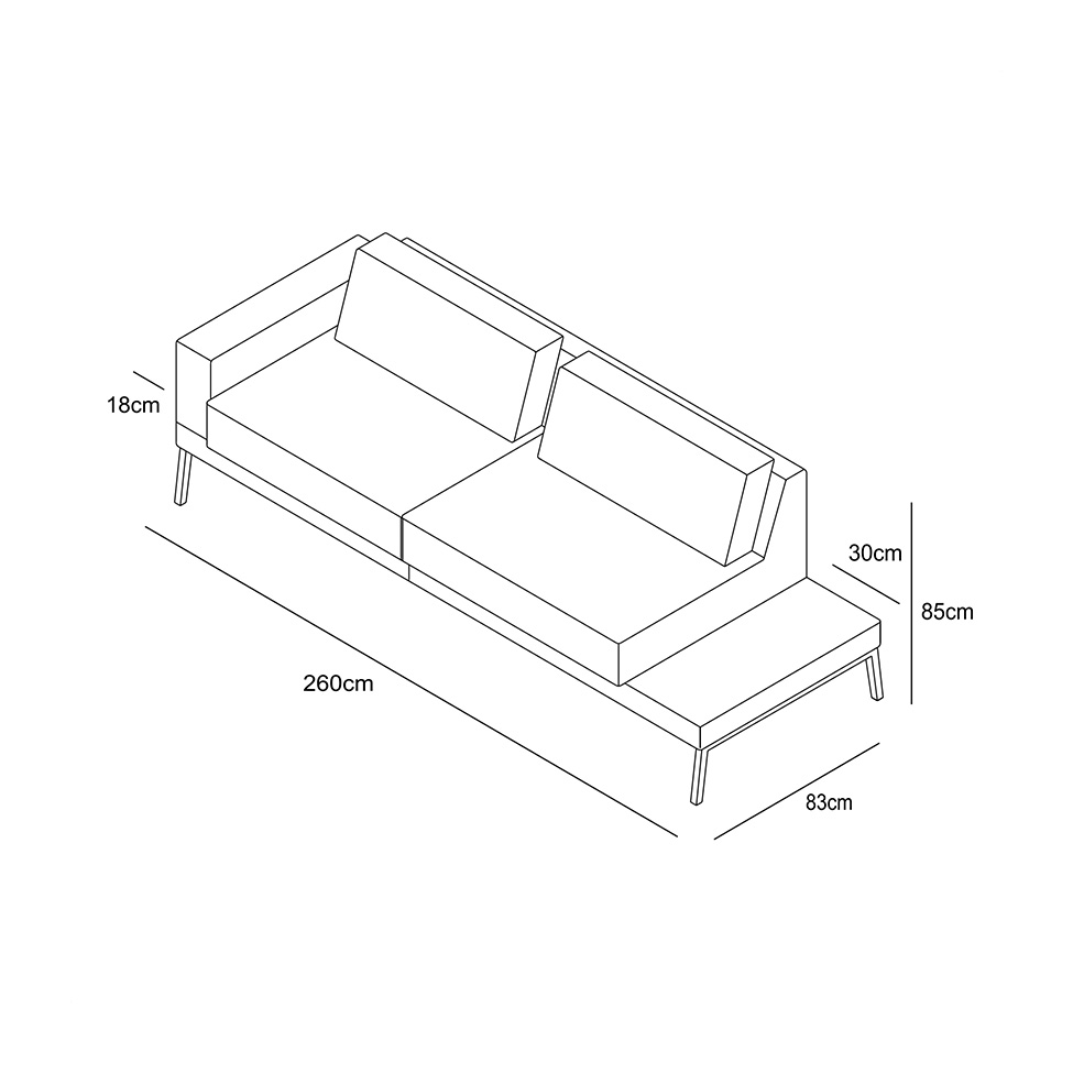 Sofá 4 Lugares Matteo com Mesa de Apoio Direita Linho Cinza 260 cm
