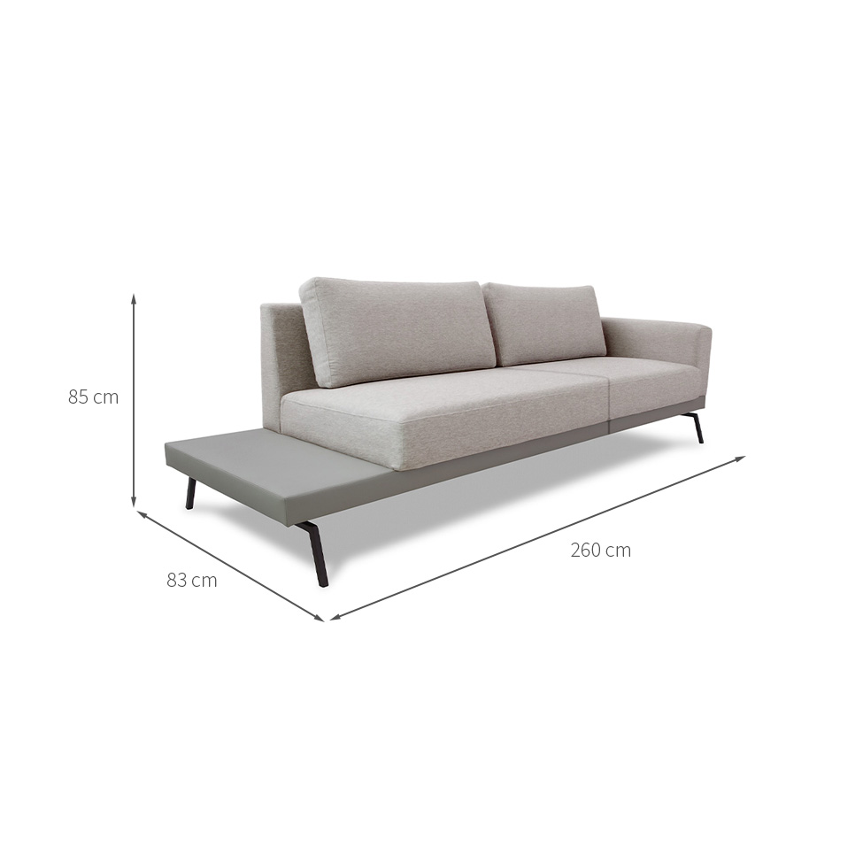 Sofá 4 Lugares Matteo com Mesa de Apoio Esquerda Linho Bege 260 cm