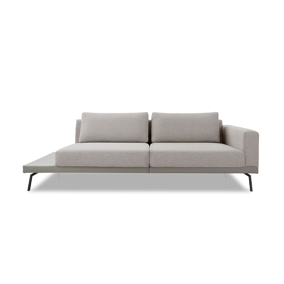 Sofá 4 Lugares Matteo com Mesa de Apoio Esquerda Linho Bege 260 cm