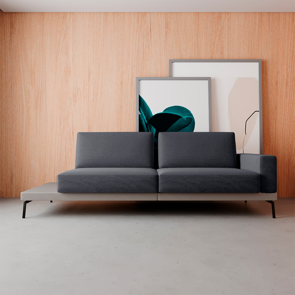 Sofá 4 Lugares Matteo com Mesa de Apoio Esquerda Linho Cinza 260 cm
