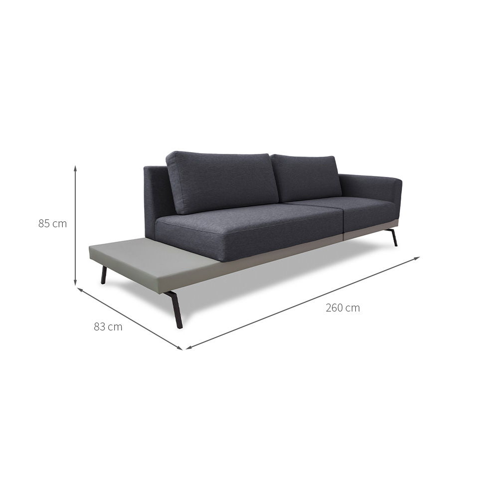Sofá 4 Lugares Matteo com Mesa de Apoio Esquerda Linho Cinza 260 cm