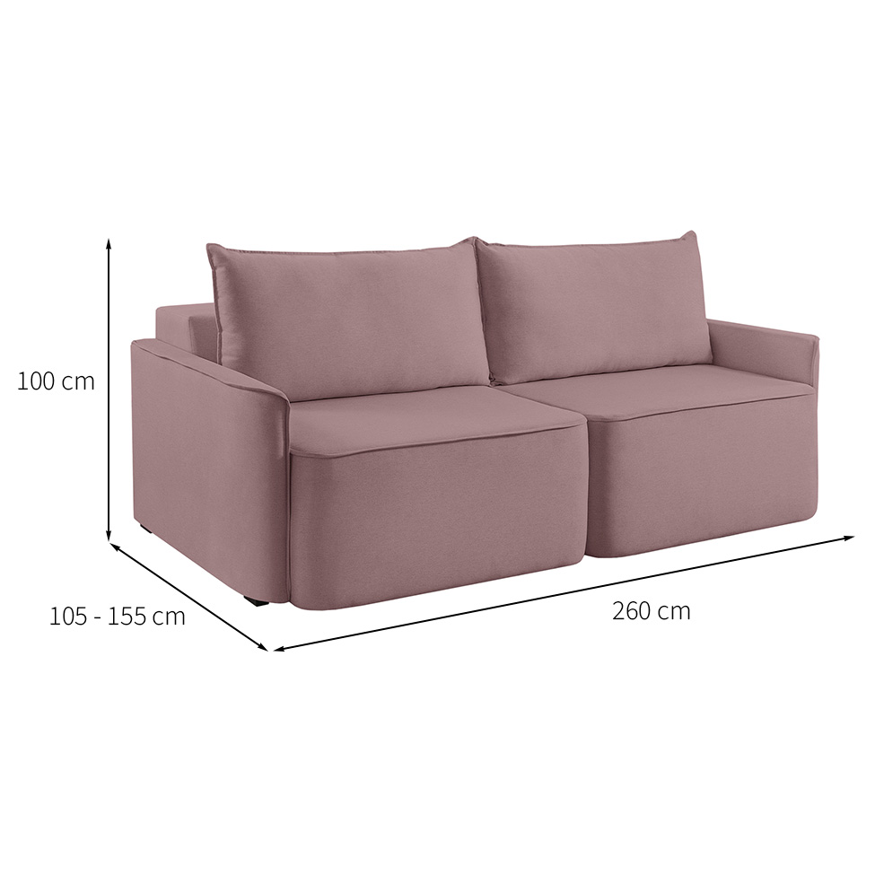 Sofá 4 Lugares Retrátil Moon Linho Rosa 260 cm