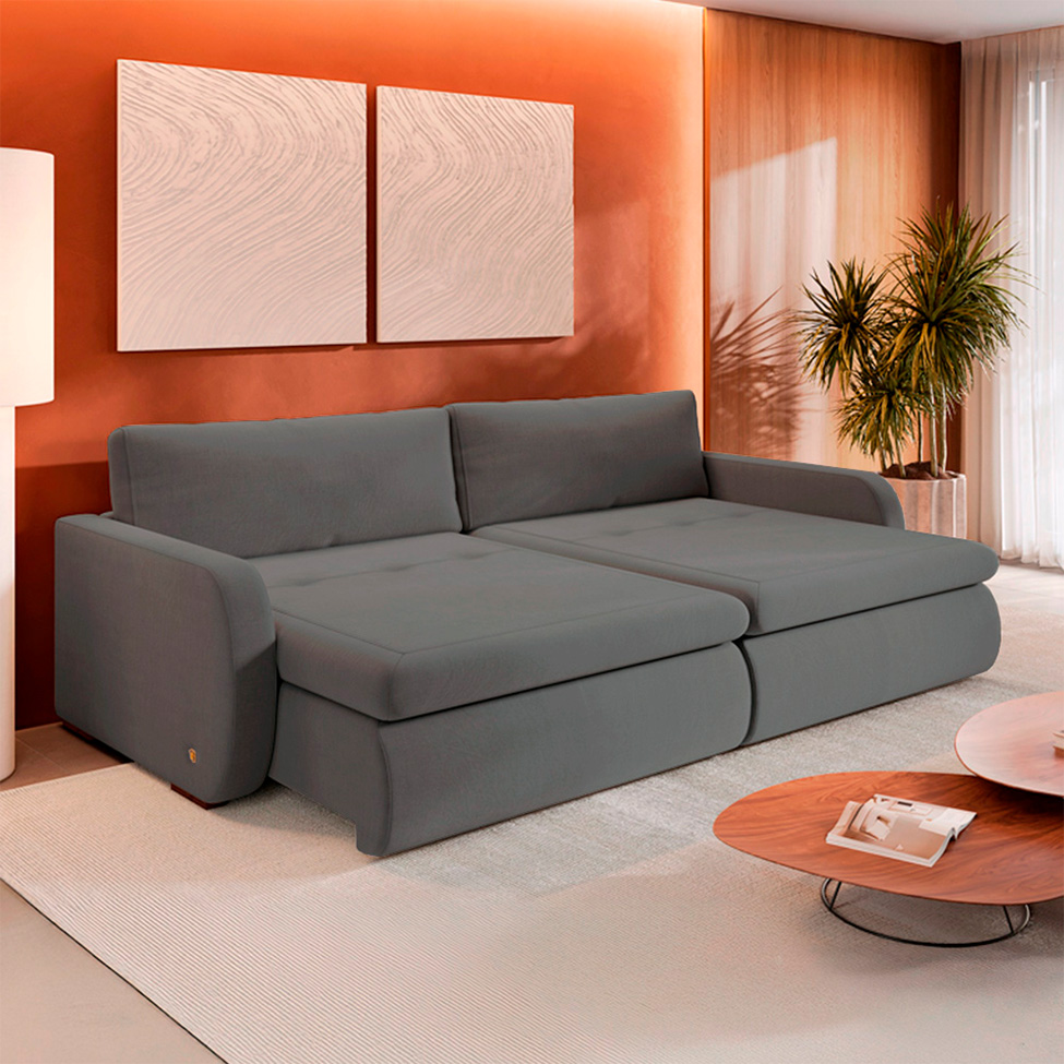 Sofá 4 Lugares Retrátil e Recinável Sunset Linho Cinza 260 cm