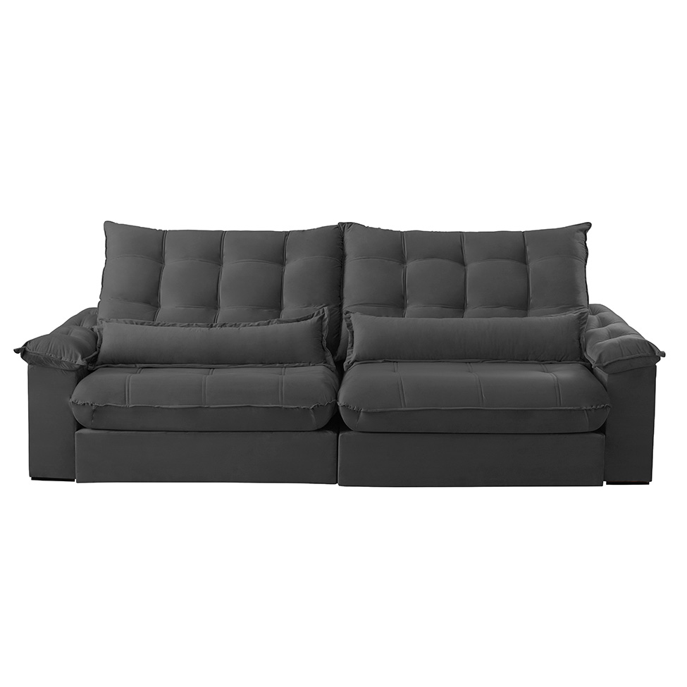 Sofá 4 Lugares Retrátil e Reclinável Aruba Veludo Chumbo 250 cm