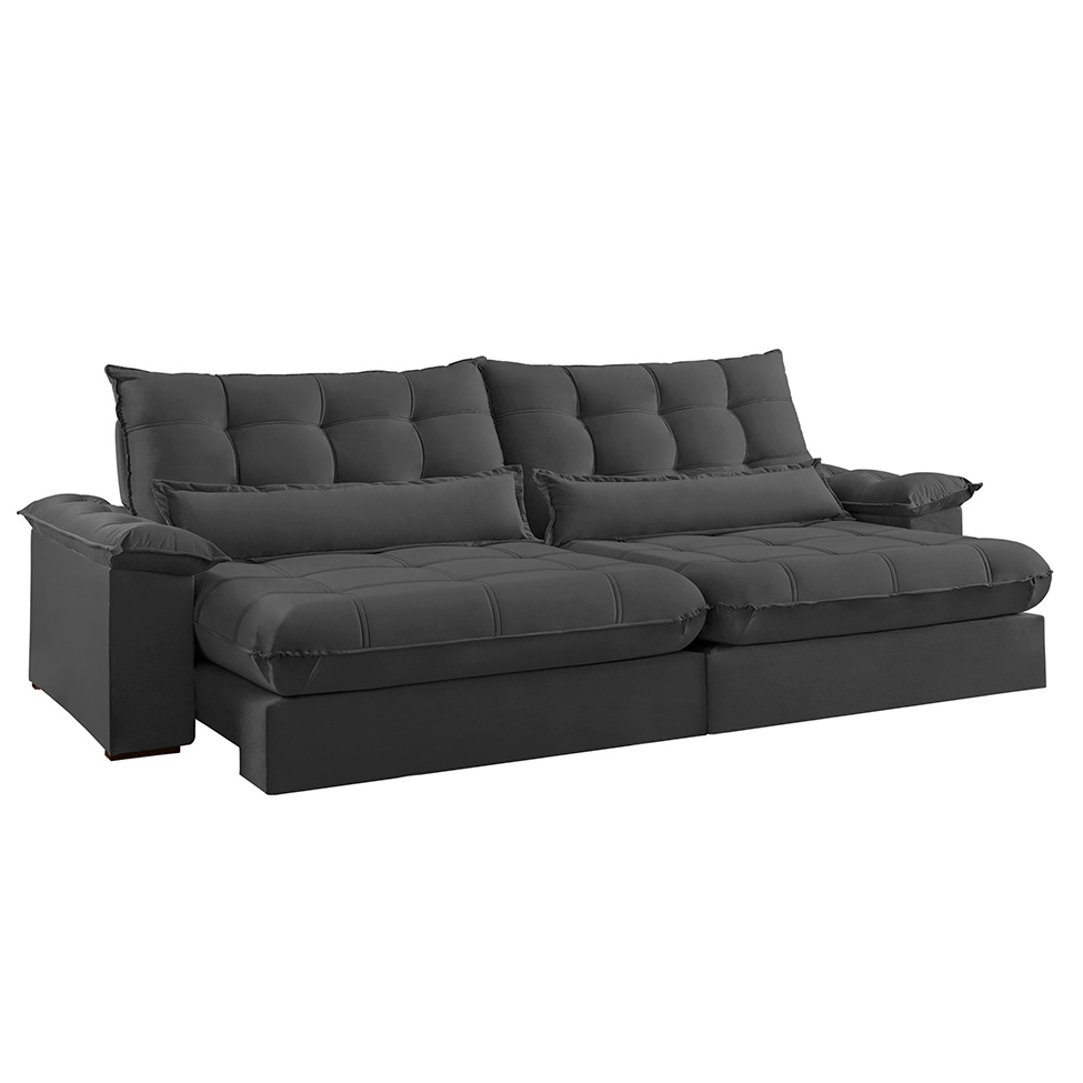 Sofá 4 Lugares Retrátil e Reclinável Aruba Veludo Chumbo 250 cm