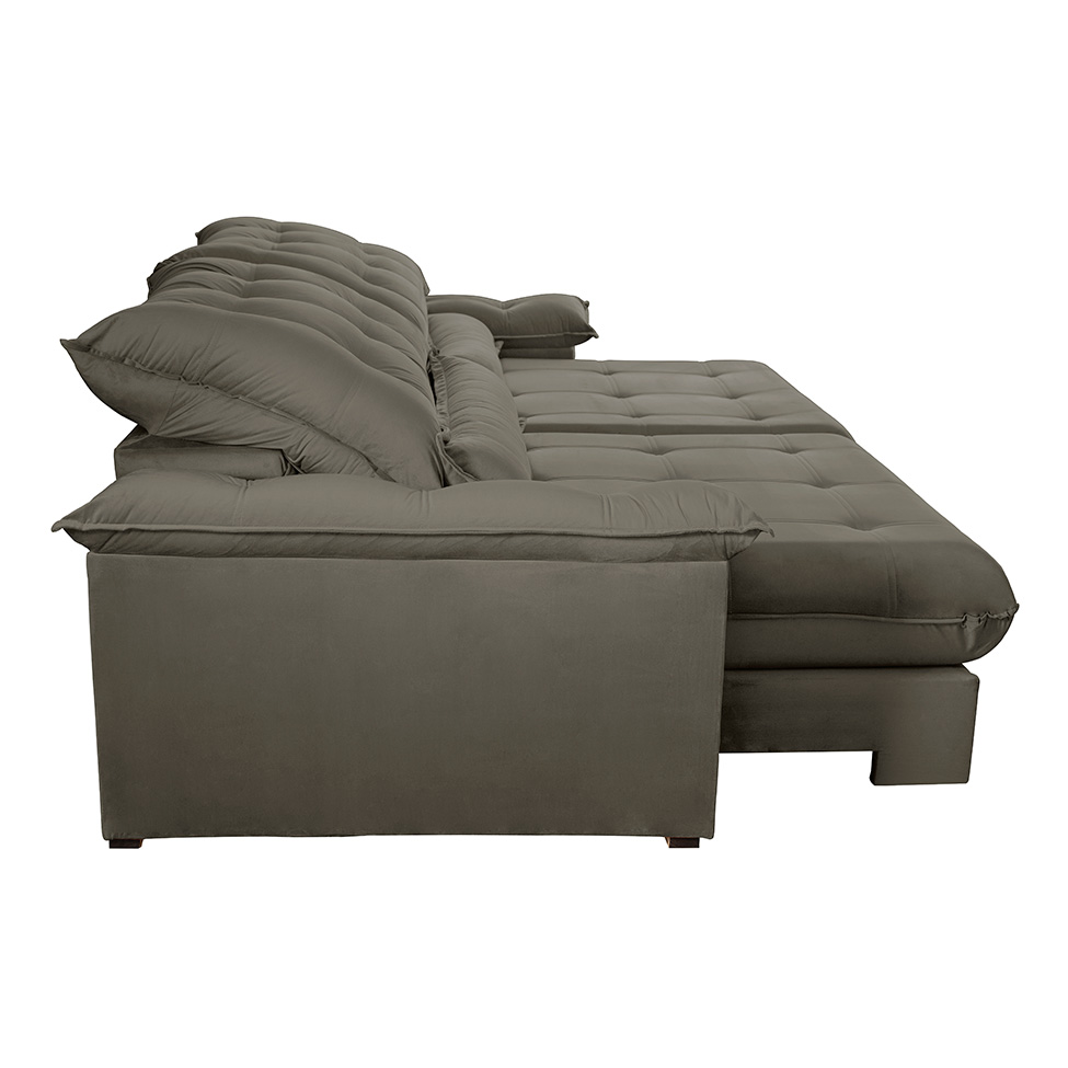 Sofá 4 Lugares Retrátil e Reclinável Aruba Veludo Cinza 250 cm
