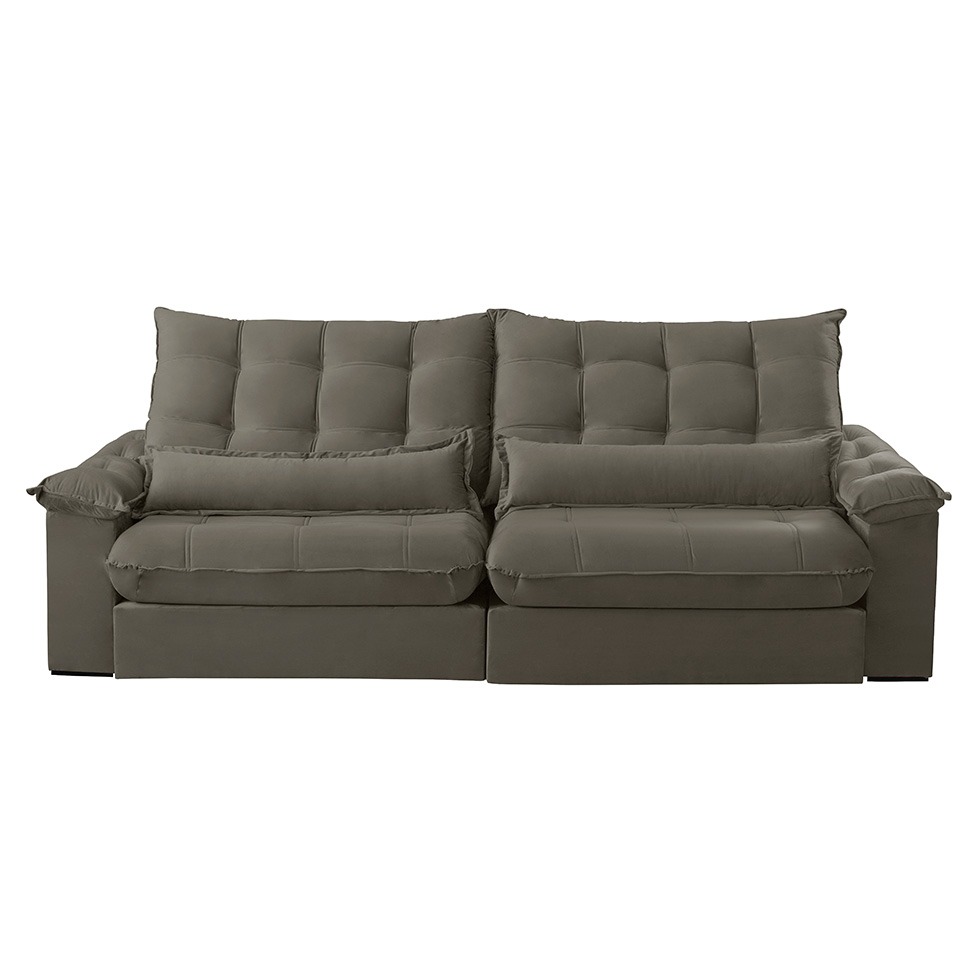 Sofá 4 Lugares Retrátil e Reclinável Aruba Veludo Cinza 250 cm