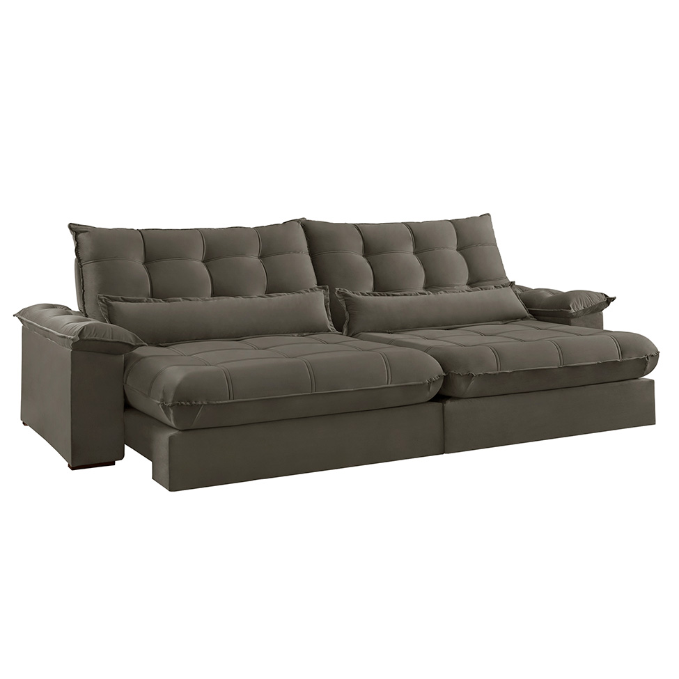 Sofá 4 Lugares Retrátil e Reclinável Aruba Veludo Cinza 250 cm