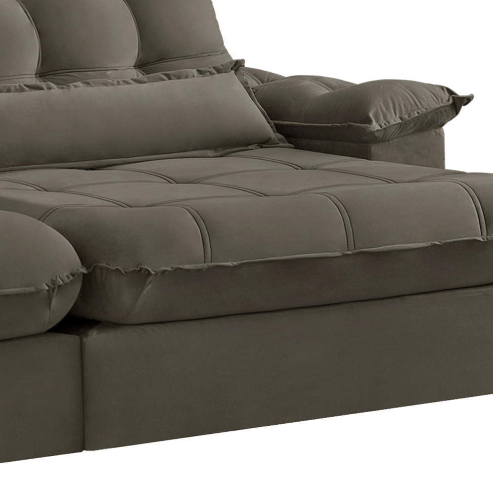 Sofá 4 Lugares Retrátil e Reclinável Aruba Veludo Cinza 250 cm