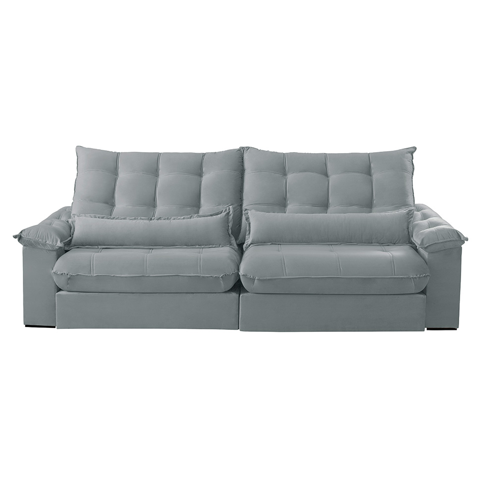 Sofá 4 Lugares Retrátil e Reclinável Aruba Veludo Cinza Claro 250 cm
