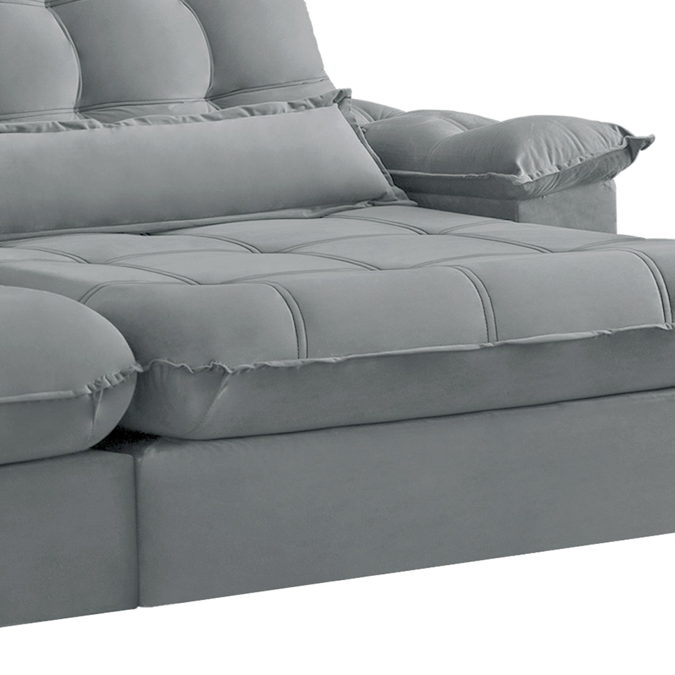 Sofá 4 Lugares Retrátil e Reclinável Aruba Veludo Cinza Claro 250 cm