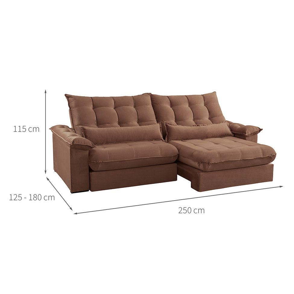 Sofá 4 Lugares Retrátil e Reclinável Aruba Veludo Marrom 250 cm