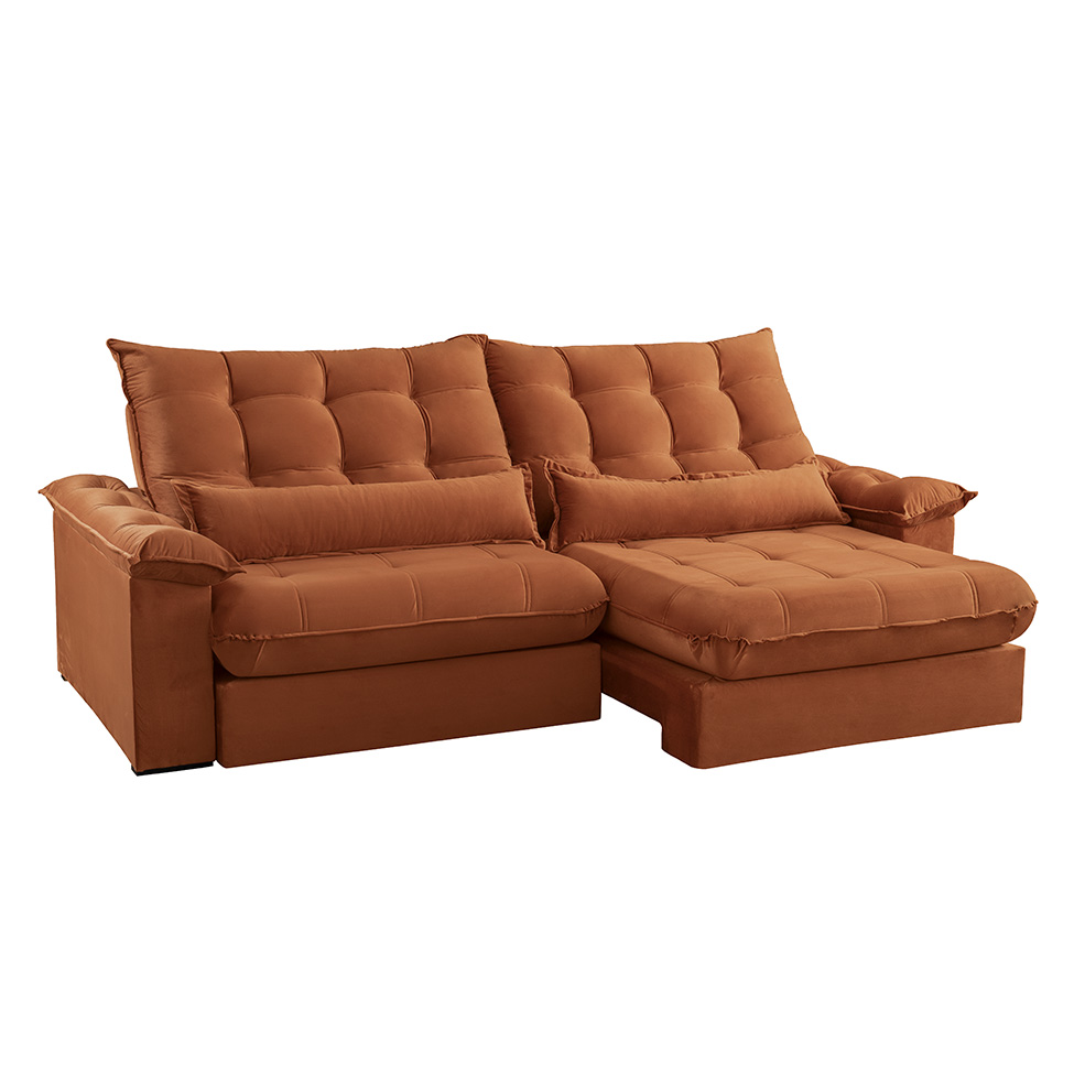 Sofá 4 Lugares Retrátil e Reclinável Aruba Veludo Terracota 250 cm
