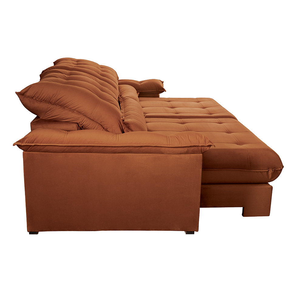 Sofá 4 Lugares Retrátil e Reclinável Aruba Veludo Terracota 250 cm