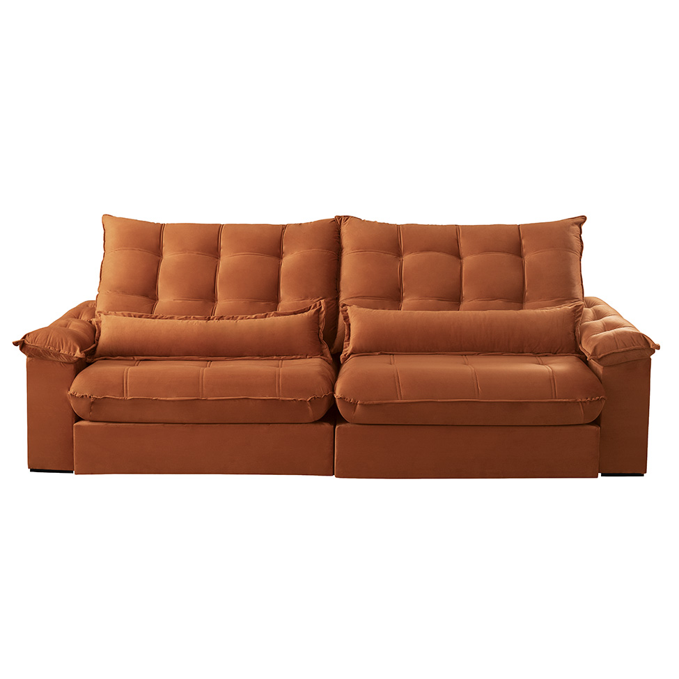 Sofá 4 Lugares Retrátil e Reclinável Aruba Veludo Terracota 250 cm