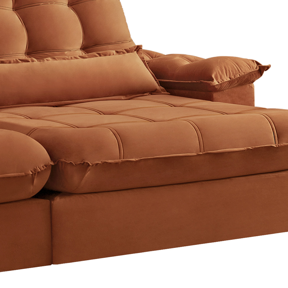 Sofá 4 Lugares Retrátil e Reclinável Aruba Veludo Terracota 250 cm