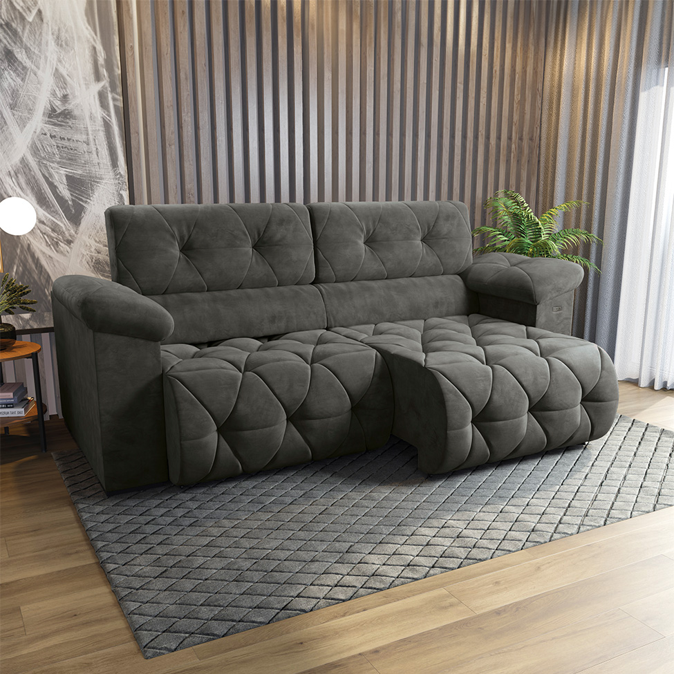 Sofá 4 Lugares Retrátil e Reclinável Astro Bouclé Chumbo