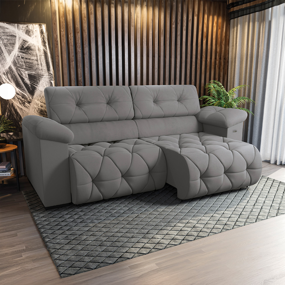 Sofá 4 Lugares Retrátil e Reclinável Astro Bouclé Titânio