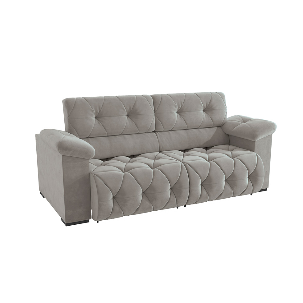 Sofá 4 Lugares Retrátil e Reclinável Astro Veludo Cinza Claro