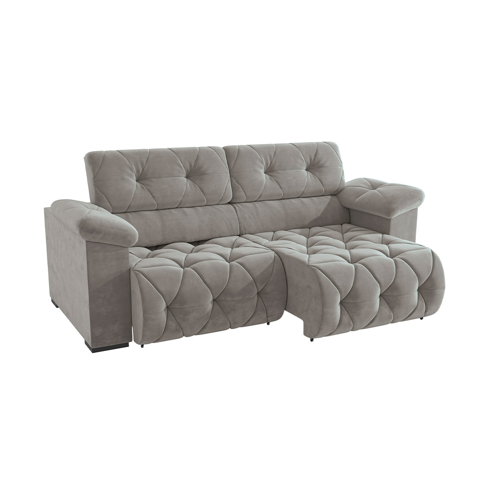 Sofá 4 Lugares Retrátil e Reclinável Astro Veludo Cinza Claro
