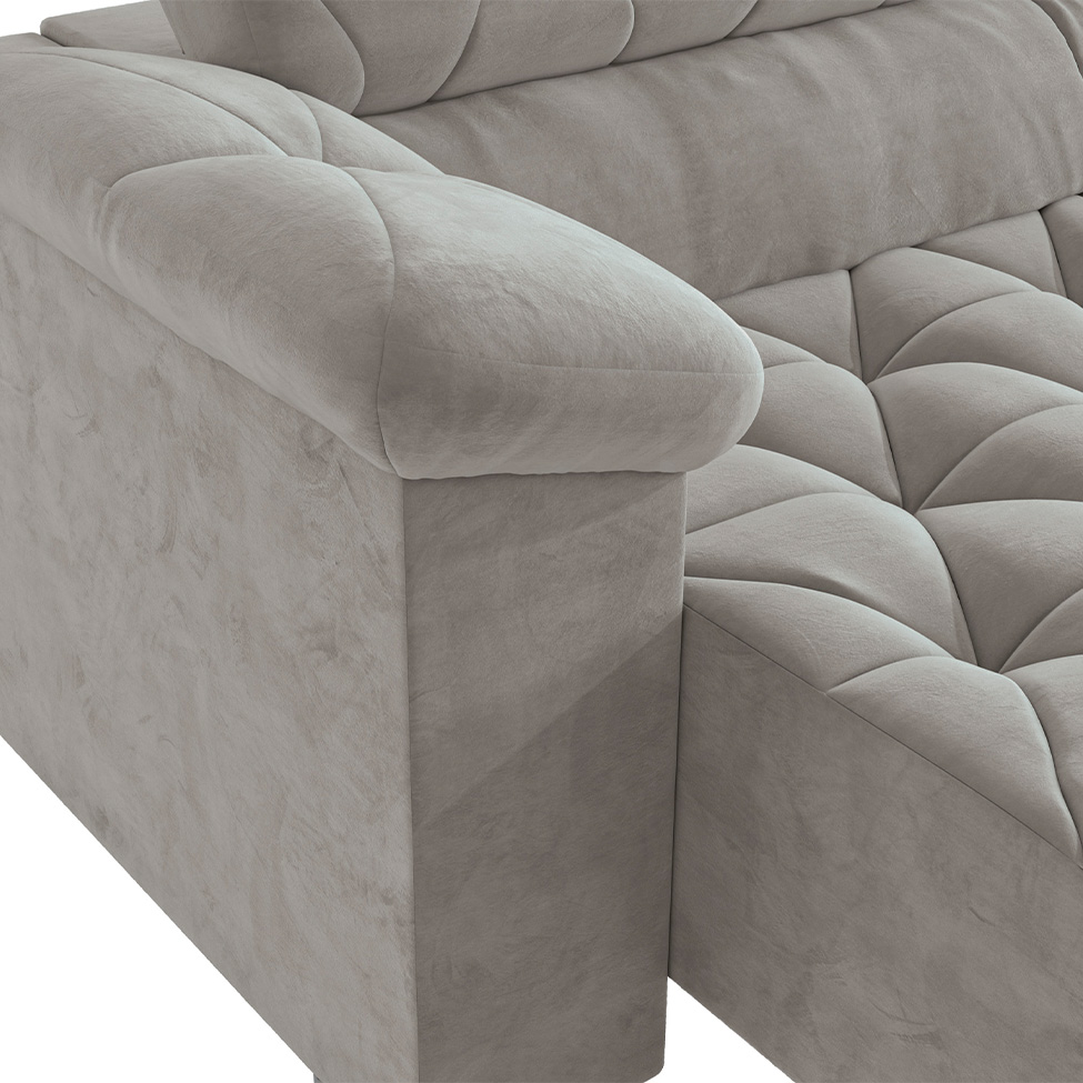 Sofá 4 Lugares Retrátil e Reclinável Astro Veludo Cinza Claro