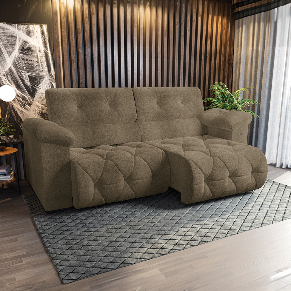 Sofá 4 Lugares Retrátil e Reclinável Astro Veludo Fendi