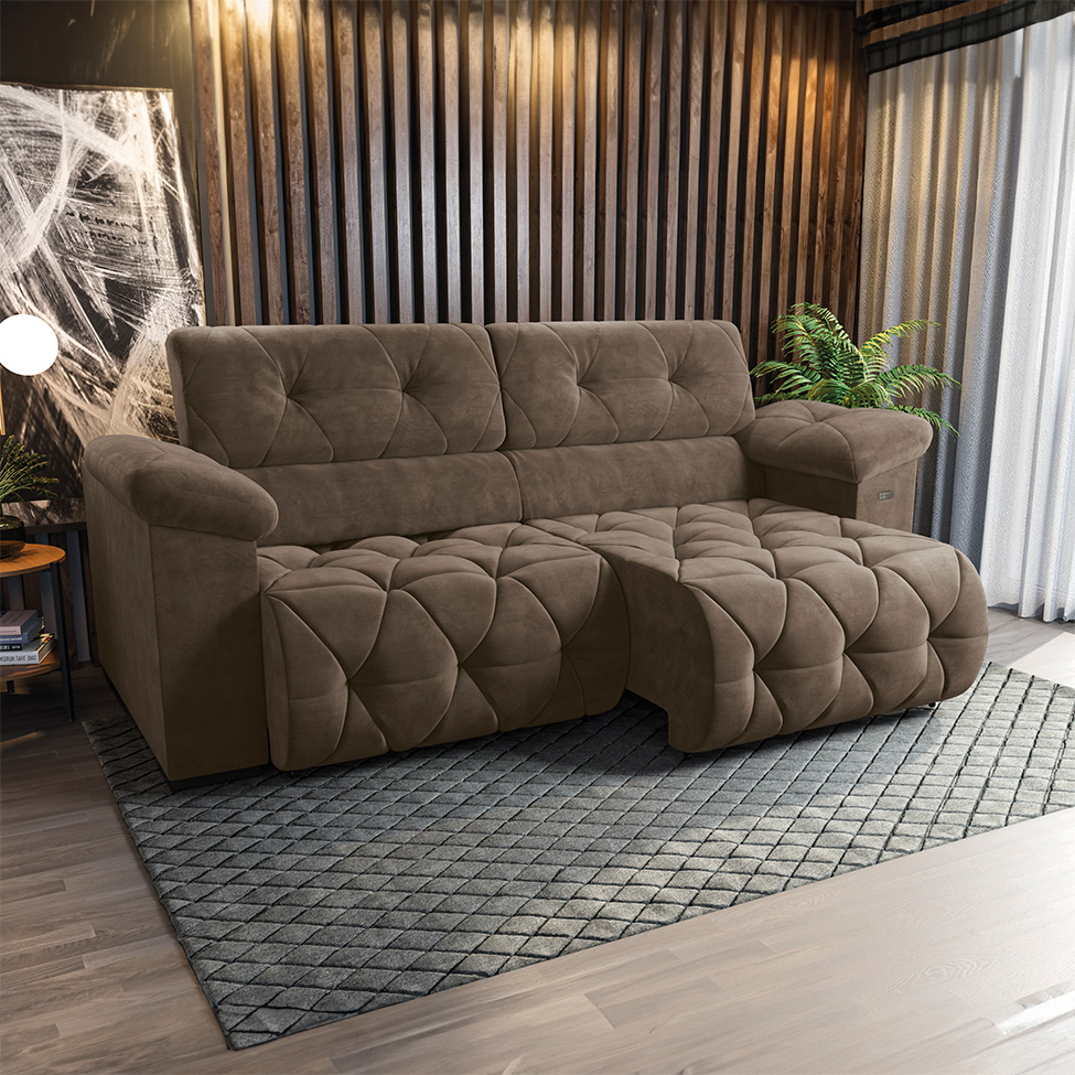 Sofá 4 Lugares Retrátil e Reclinável Astro Veludo Marrom