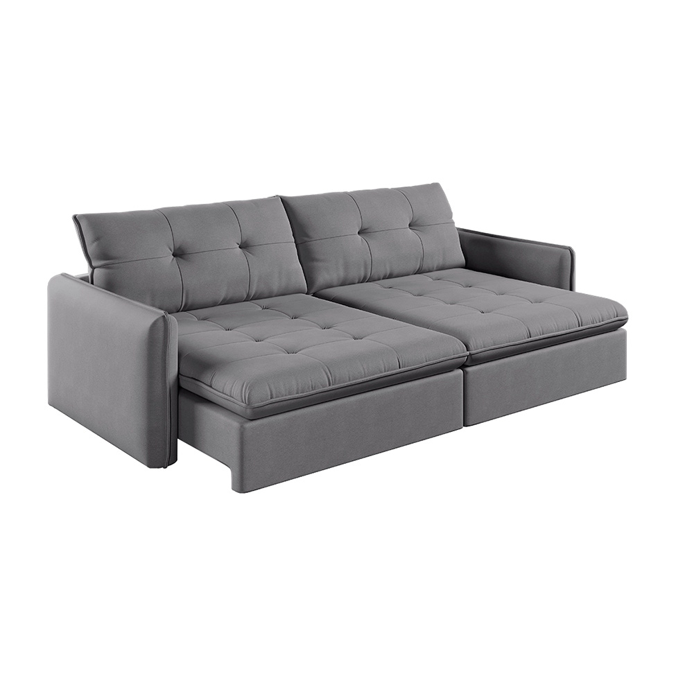 Sofá 4 Lugares Retrátil e Reclinável Braga Linho Cinza 260 cm