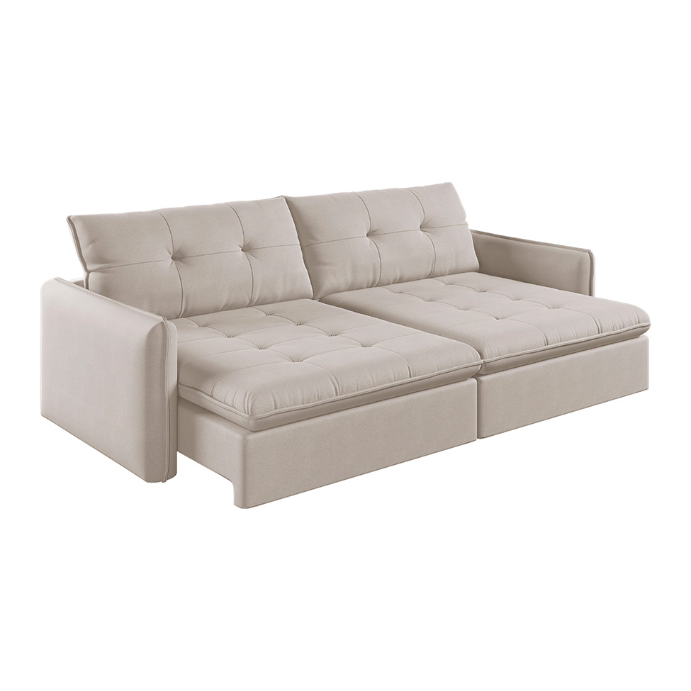 Sofá 4 Lugares Retrátil e Reclinável Braga Linho Cru 260 cm