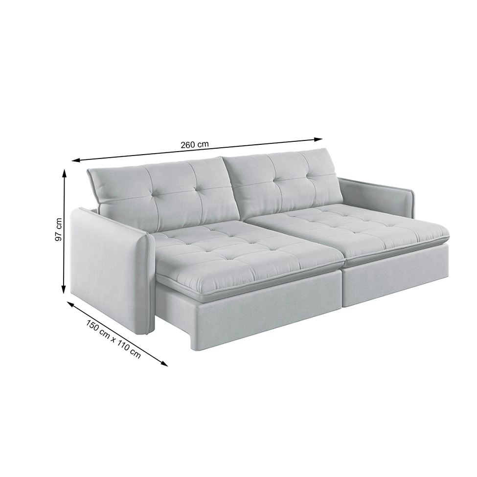 Sofá 4 Lugares Retrátil e Reclinável Braga Linho Gelo 260 cm