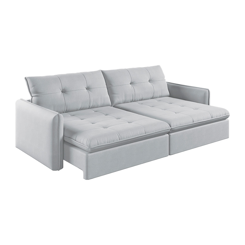 Sofá 4 Lugares Retrátil e Reclinável Braga Linho Gelo 260 cm