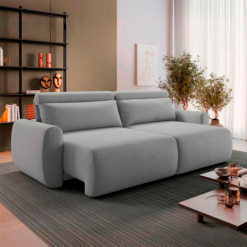 Sofá 4 Lugares Retrátil e Reclinável City Linho Cinza 240 cm
