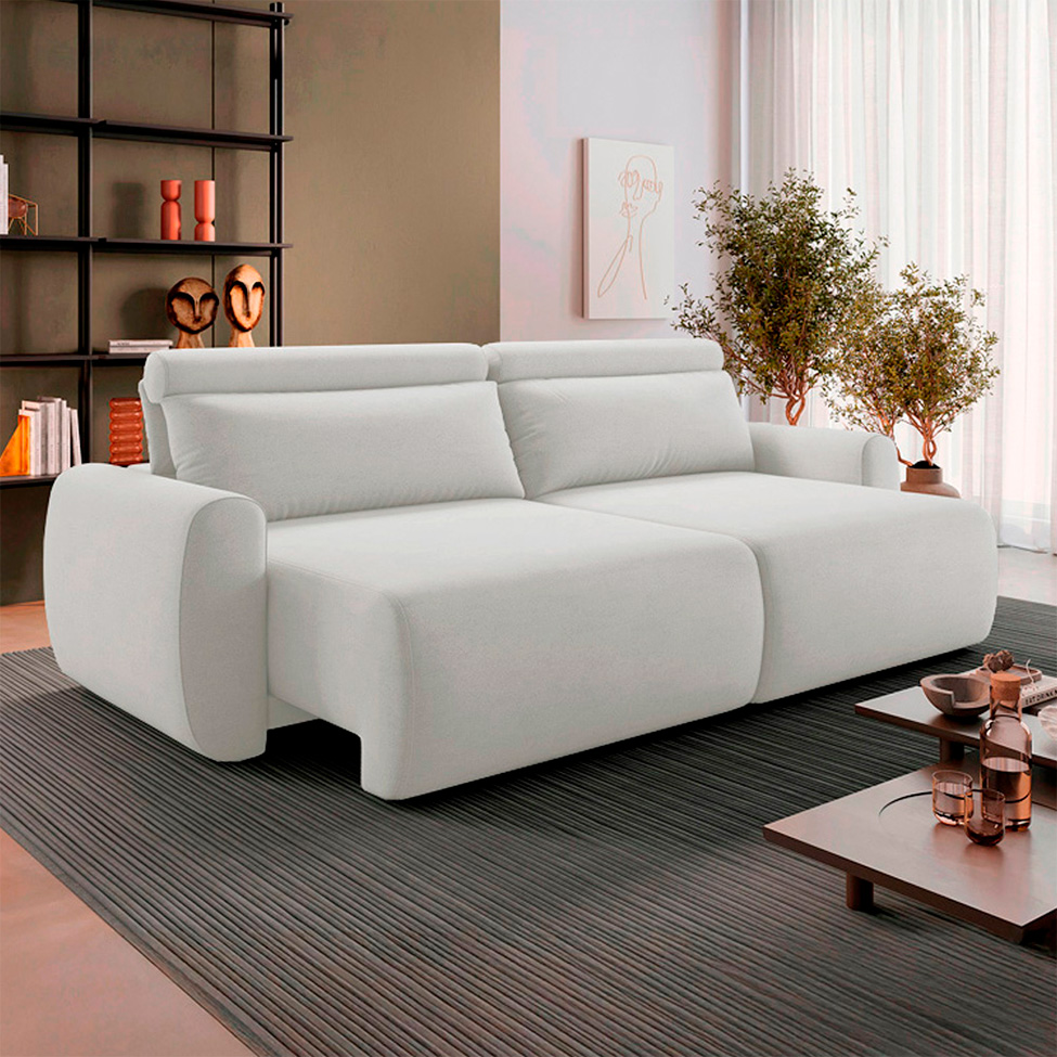Sofá 4 Lugares Retrátil e Reclinável City Linho Cru 240 cm