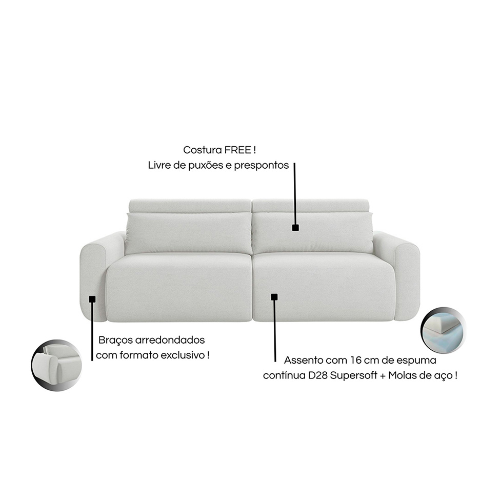 Sofá 4 Lugares Retrátil e Reclinável City Linho Cru 240 cm