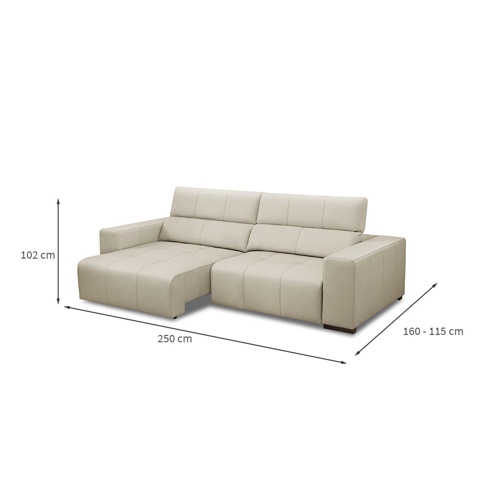 Sofá 4 Lugares Retrátil e Reclinável Dijon Molas Ensacadas Couro Branco 250 cm