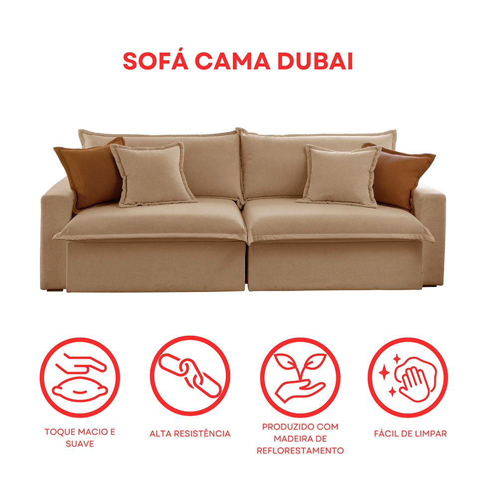 Sofá 4 Lugares Retrátil e Reclinável Dubai Linho Bege 270 cm