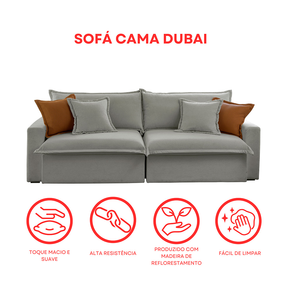 Sofá 4 Lugares Retrátil e Reclinável Dubai Linho Cinza 270 cm