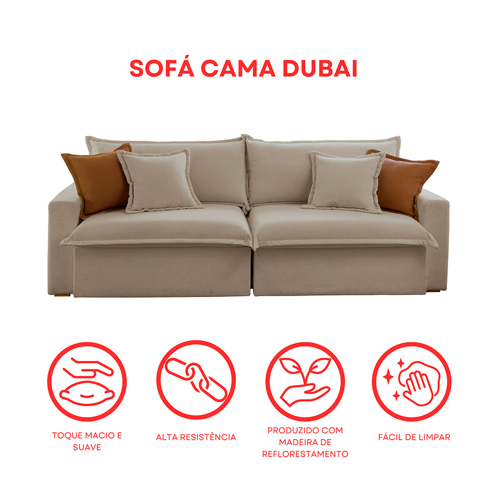 Sofá 4 Lugares Retrátil e Reclinável Dubai Veludo Marrom 270 cm