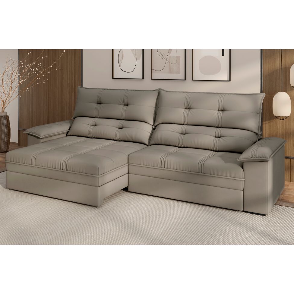Sofá 4 Lugares Retrátil e Reclinável Everest Veludo Slim Castor 260 cm