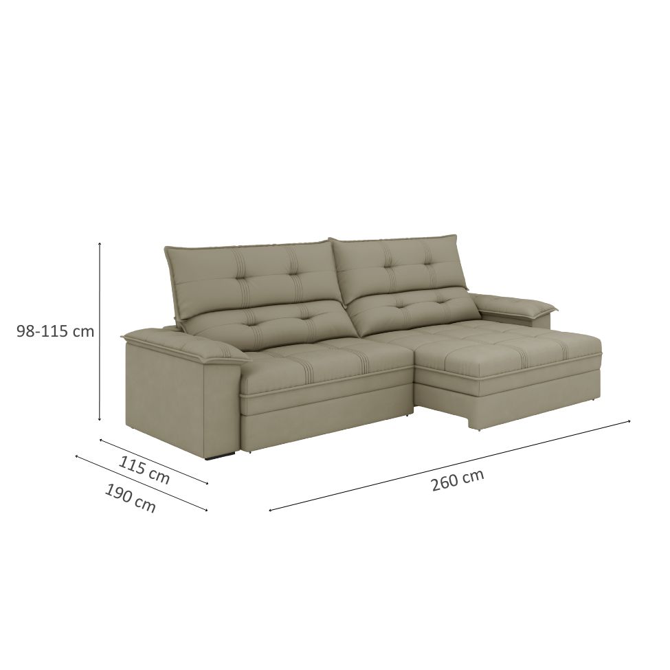 Sofá 4 Lugares Retrátil e Reclinável Everest Veludo Slim Castor 260 cm