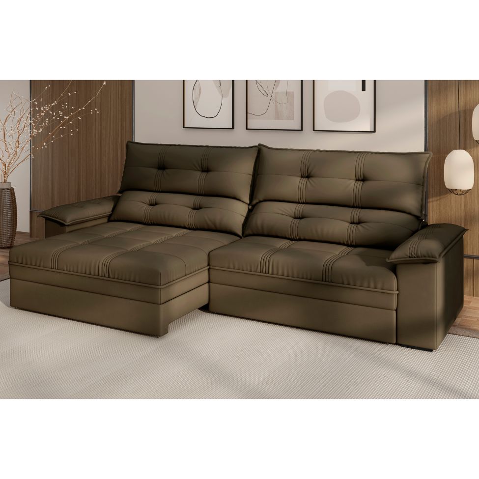 Sofá 4 Lugares Retrátil e Reclinável Everest Veludo Slim Marrom 260 cm