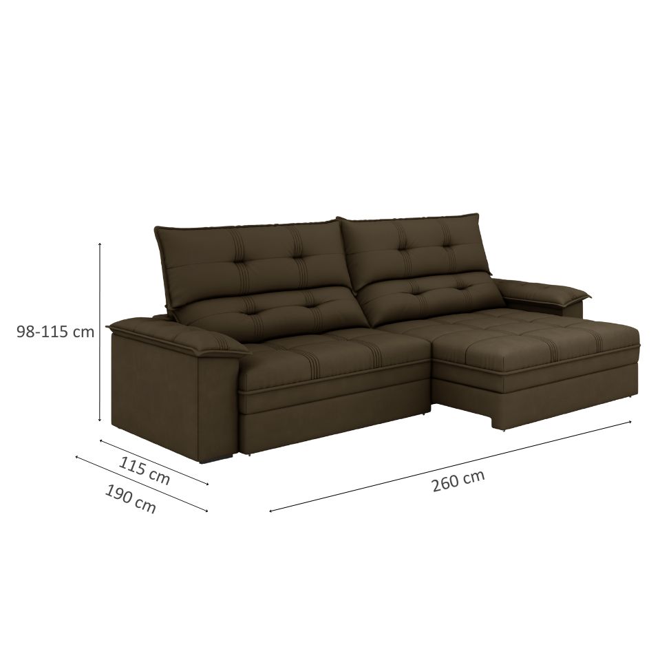 Sofá 4 Lugares Retrátil e Reclinável Everest Veludo Slim Marrom 260 cm