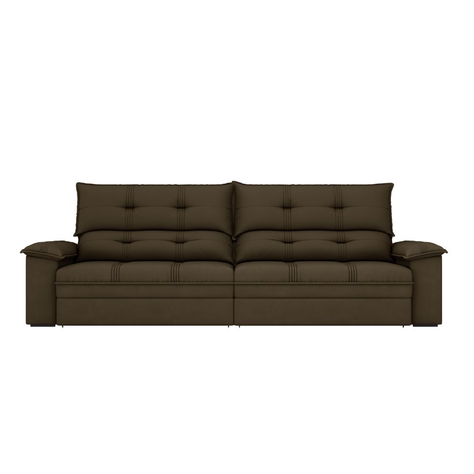 Sofá 4 Lugares Retrátil e Reclinável Everest Veludo Slim Marrom 260 cm