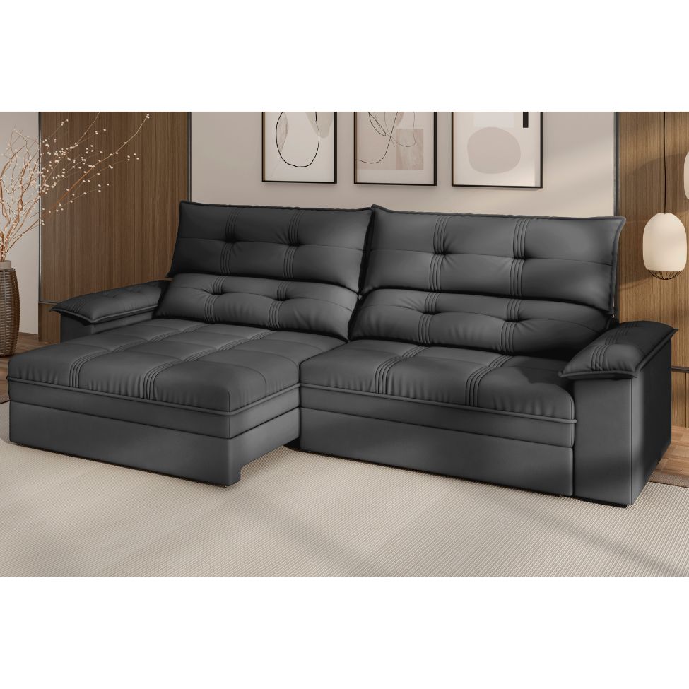 Sofá 4 Lugares Retrátil e Reclinável Everest Veludo Slim Titânio 260 cm