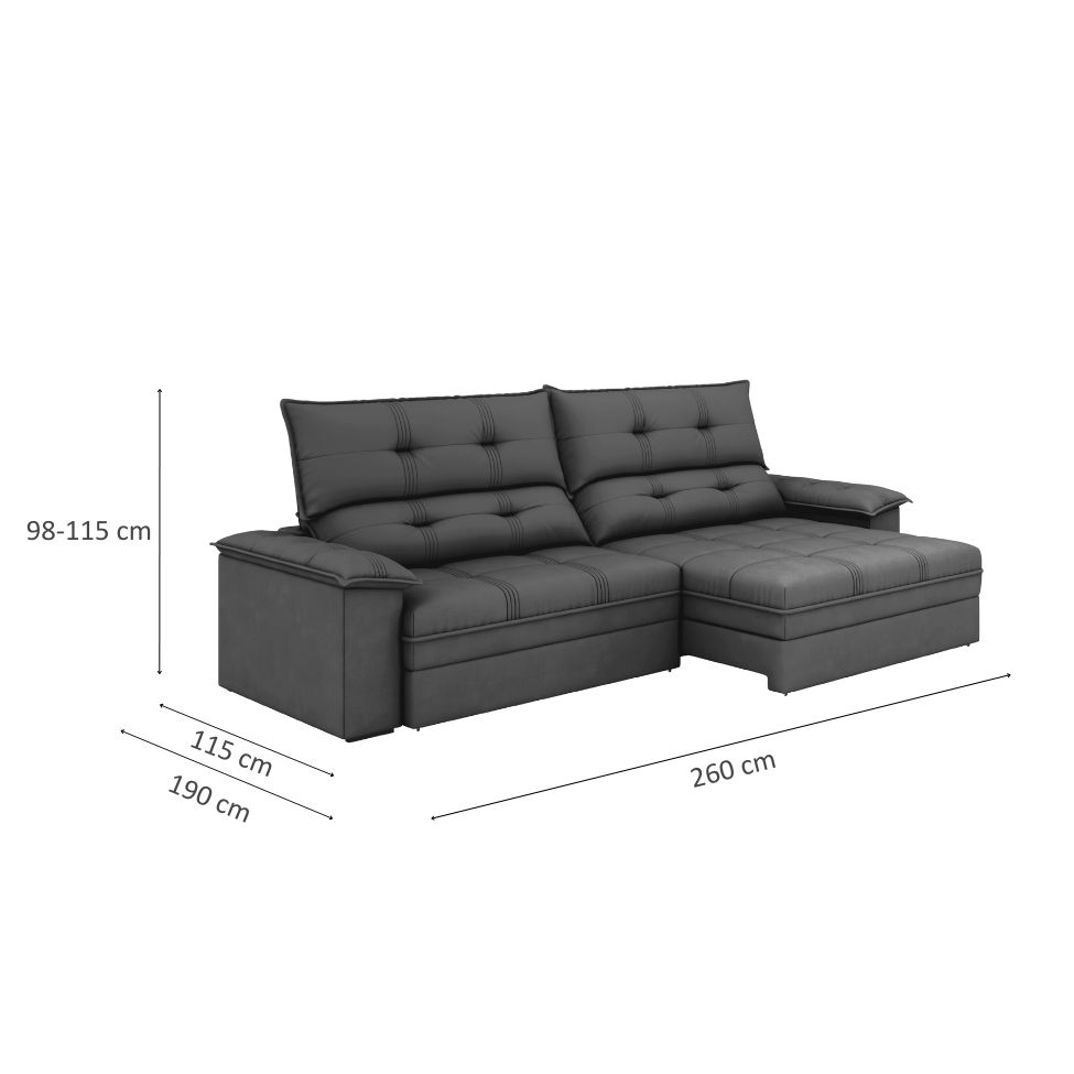 Sofá 4 Lugares Retrátil e Reclinável Everest Veludo Slim Titânio 260 cm