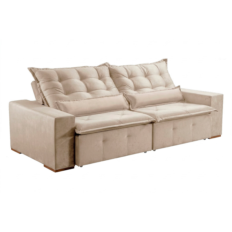 Sofá 4 Lugares Retrátil e Reclinável França Veludo Areia 270 cm