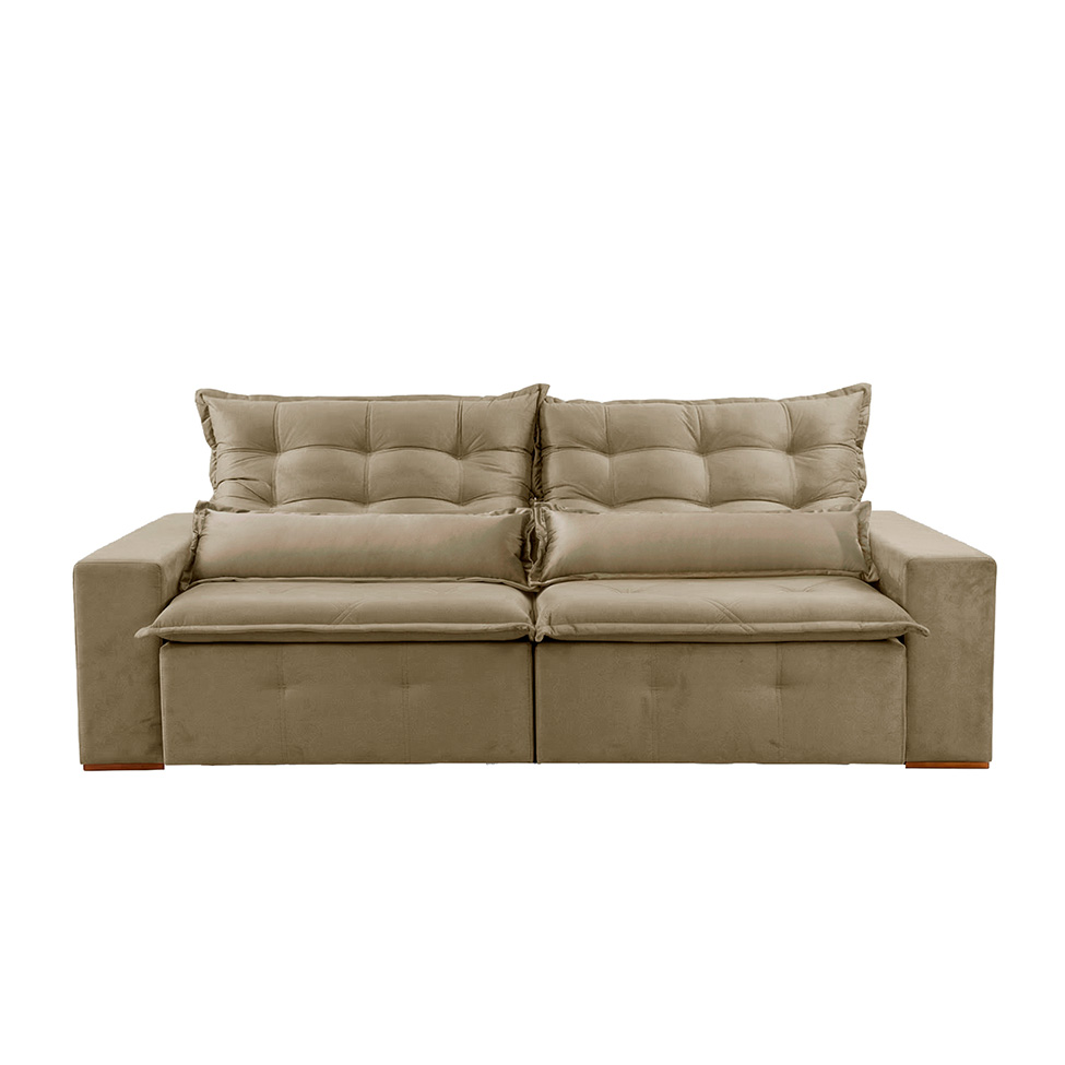 Sofá 4 Lugares Retrátil e Reclinável França Veludo Bege 270 cm